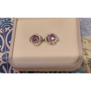 Stunning New Genuine Amethyst & White Topaz Swirl Stud Earrings~.925 Sterling